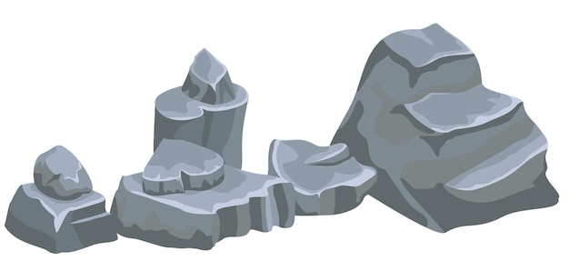 Cartoon pile of stones Rock stones pile Park black rocks heap isometric cobblestone cartoon vector