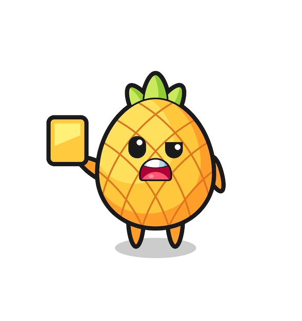 Cartoon pineapple character as a football referee giving a yellow card