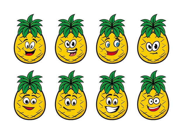 Cartoon pineapple character collection vector icon