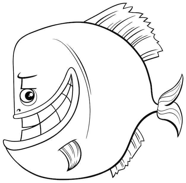 Cartoon piranha fish animal character coloring page