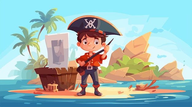 Cartoon Pirate Boy Holding Sign