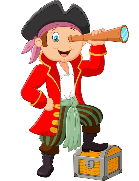 Cartoon pirate looking through binoculars 