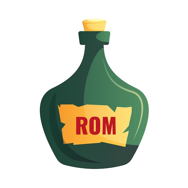 Cartoon Pirate rom green bottle with wooden cork Isolated on white background Rom bottle for kids pirate games Icon