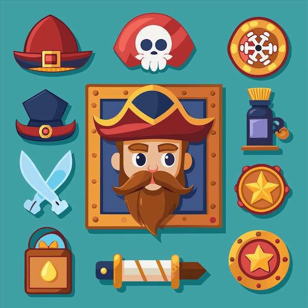 Vector a cartoon of a pirate with a beard and a hat with a mustache