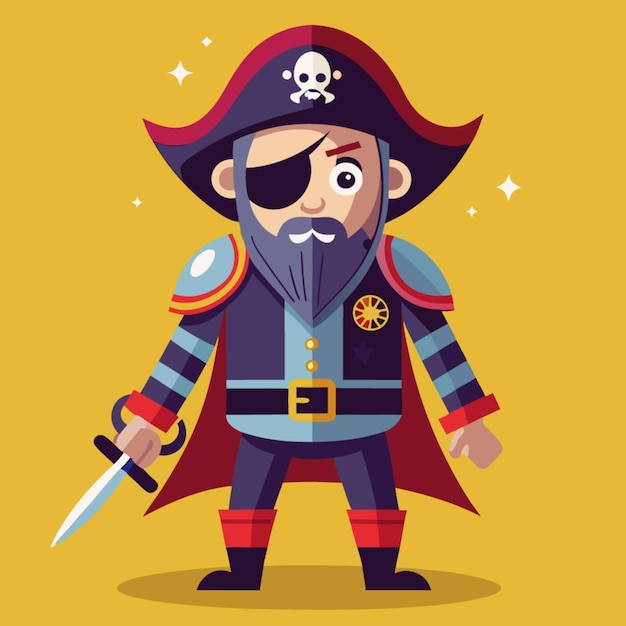 Vector a cartoon of a pirate with a sword and a pirate on the face