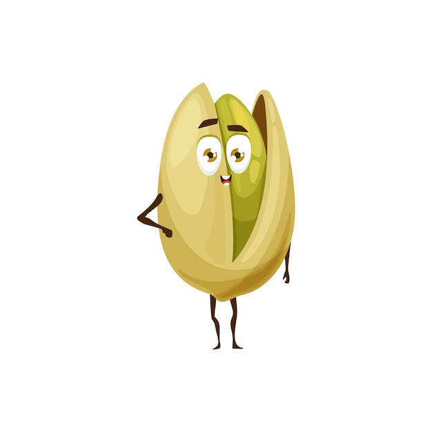 Cartoon pistachio character nut with funny face