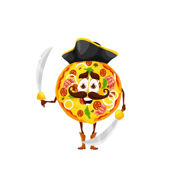 Cartoon pizza pirate character with sabers meal