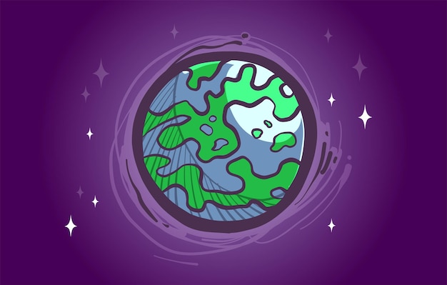 Cartoon planet Earth icon in violet space