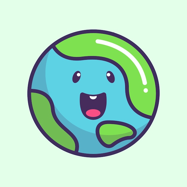 A cartoon of a planet with a green earth face.