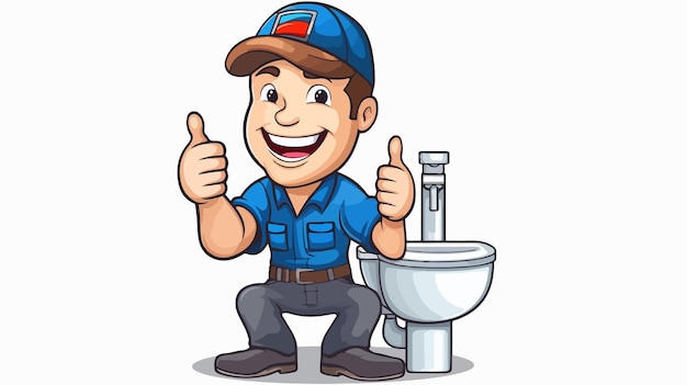 Vector cartoon plumber or handyman holding a plumb