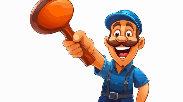 Vector cartoon plumber or janitor holding rubber plunger