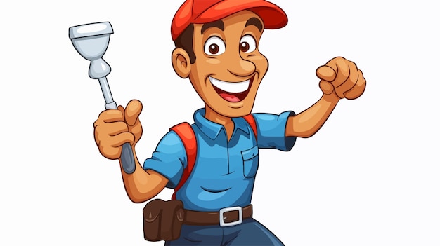 Vector cartoon plumber or janitor holding a wrench illustration