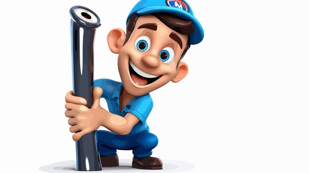 Vector cartoon plumber mascot with plumb tool for professional services