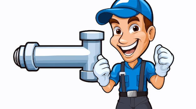 Vector cartoon plumber mascot with plumb tool for professional services