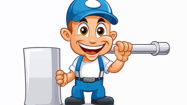 Vector cartoon plumber mascot with plumb tool for professional services