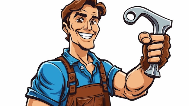 Vector cartoon plumber or mechanic holding a fist