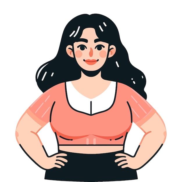 Cartoon plussize woman with hands on hips smiling confidently promoting body positivity