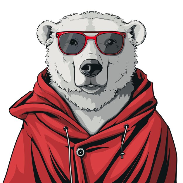 Vector a cartoon polar bear wearing sunglasses and a red hoodie