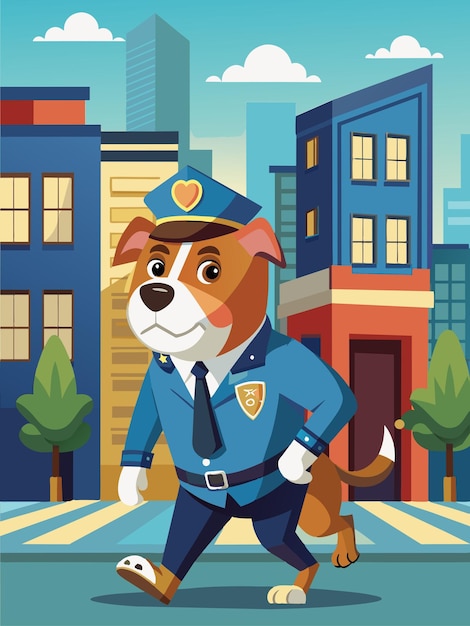 Vector a cartoon of a police dog with a cop on his back