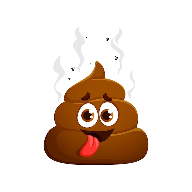 Vector cartoon poop poo emoji with tongue out and smell