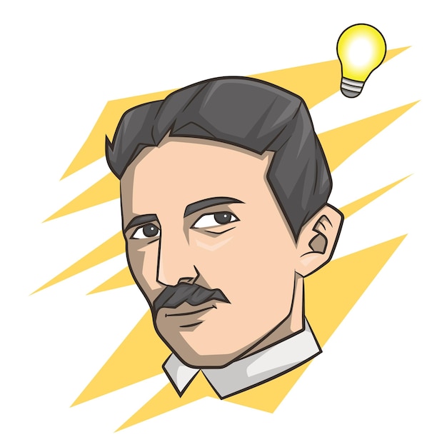 Vector cartoon portrait of nikola tesla idea