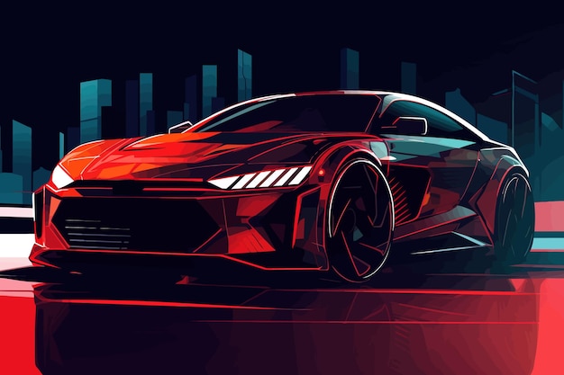 Cartoon poster Audi eTron GT Sports car Automobile Race car Vector illustration Modern sports car Luxury vehicle speed racing