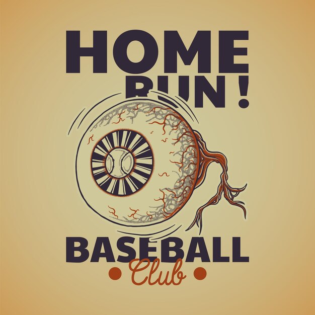 Vector cartoon poster of baseball eye with retro style