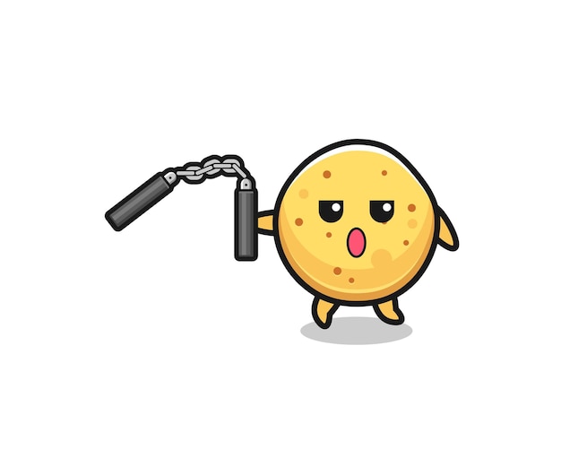 cartoon of potato chip using nunchaku
