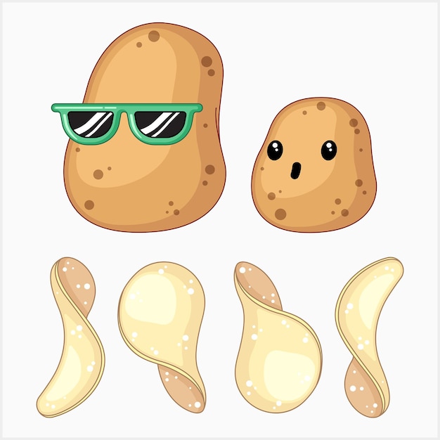 Cartoon potato mascot and potato chips illustration