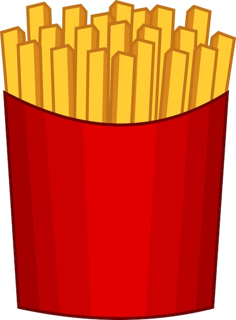 Cartoon Potatoes French Fries In Red Carton Package Box Vector Hand Drawn Illustration