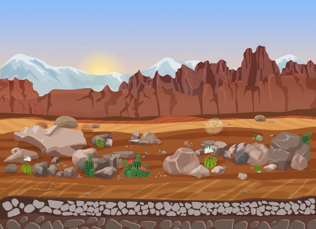 Vector cartoon prairie dry stone desert