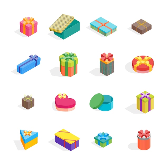 Cartoon Present Boxes Color Icon Set Vector