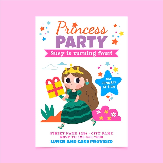 Cartoon princess birthday invitation template