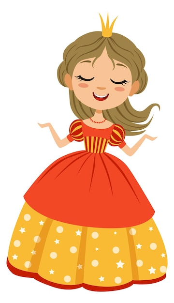 Cartoon princess character Beautiful fairytale girl in dress