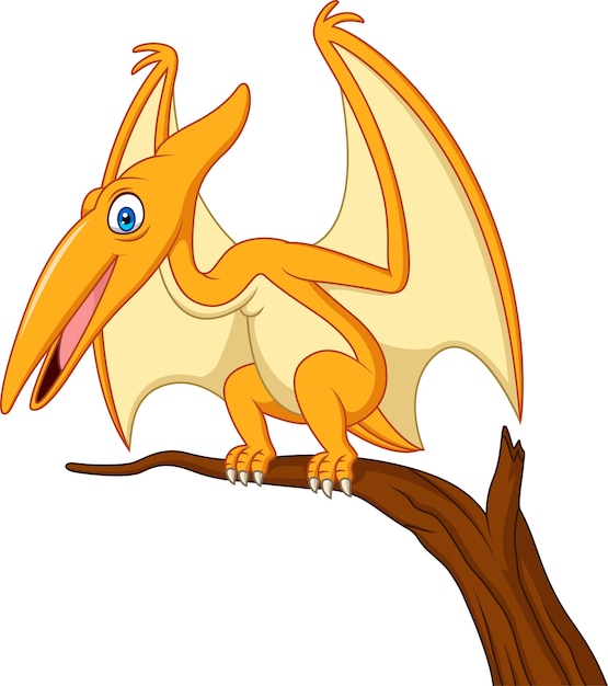 Cartoon pterodactyl on a branch