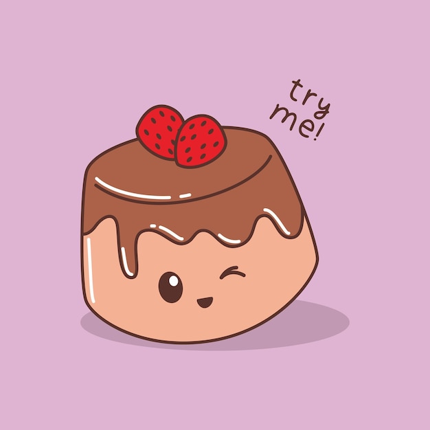 A cartoon of a pudding with a message try me.