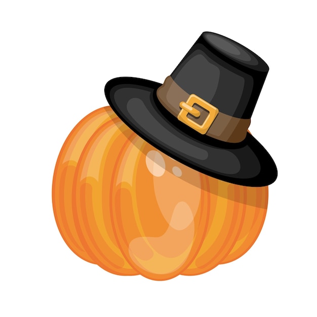 Cartoon pumpkin wearing Pilgrims hat Cartoon vector illustration