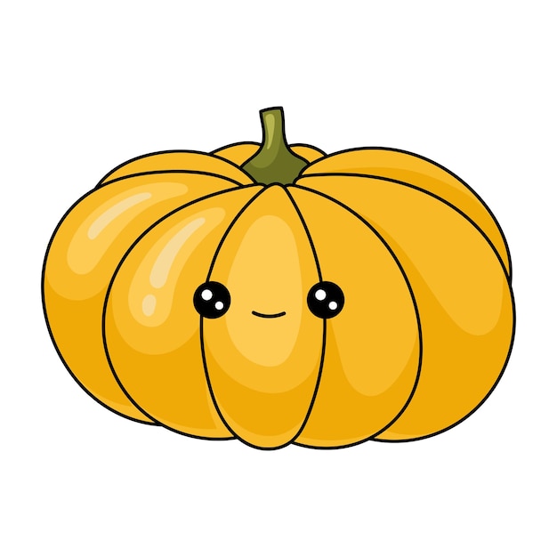 Cartoon pumpkin with kawaii face on white background Colorful friendly pumpkin vegetable