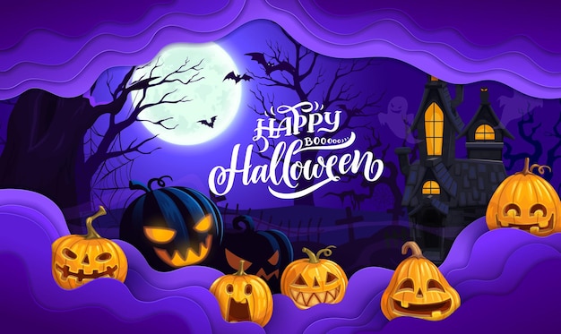 Cartoon pumpkins halloween paper cut poster design