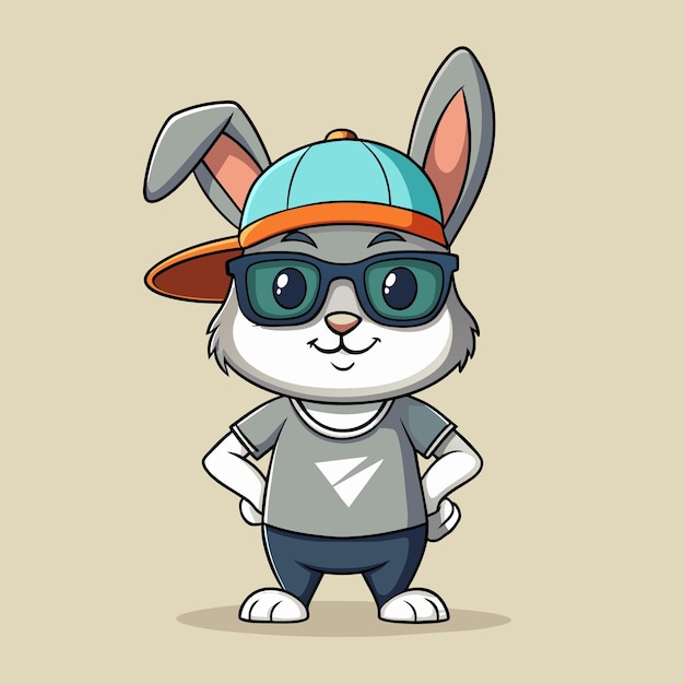 a cartoon rabbit wearing a hat and sunglasses with a hat that says bunny on it