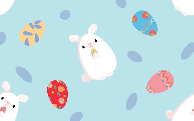 A cartoon rabbit with a basket of eggs in the middle of it.