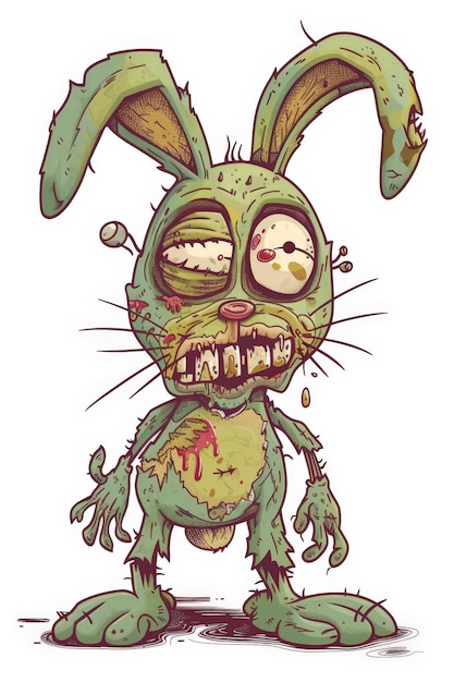 Vector a cartoon rabbit with a bloody face and a twisted expression