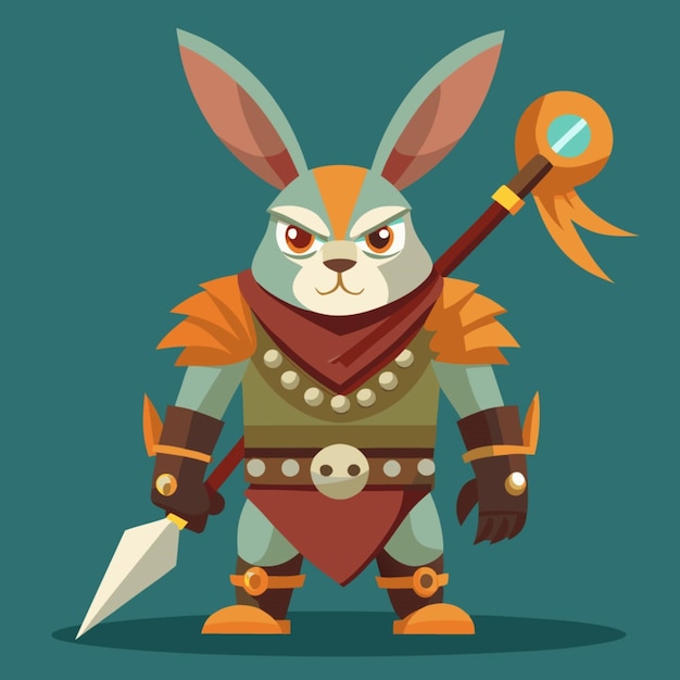 Vector a cartoon of a rabbit with a sword and shield