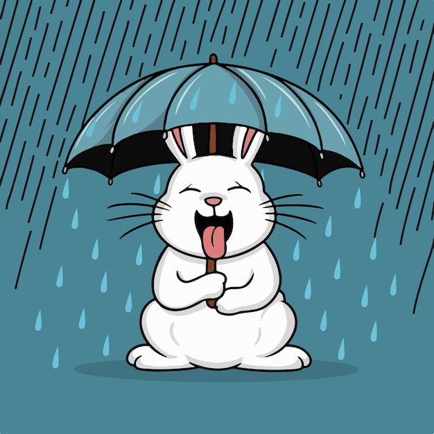 a cartoon rabbit with an umbrella in the rain