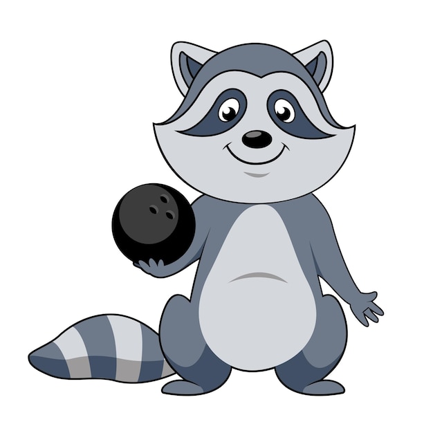 Cartoon raccoon player with bowling ball