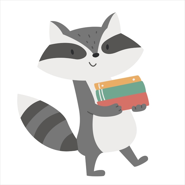 Cartoon raccoon with books