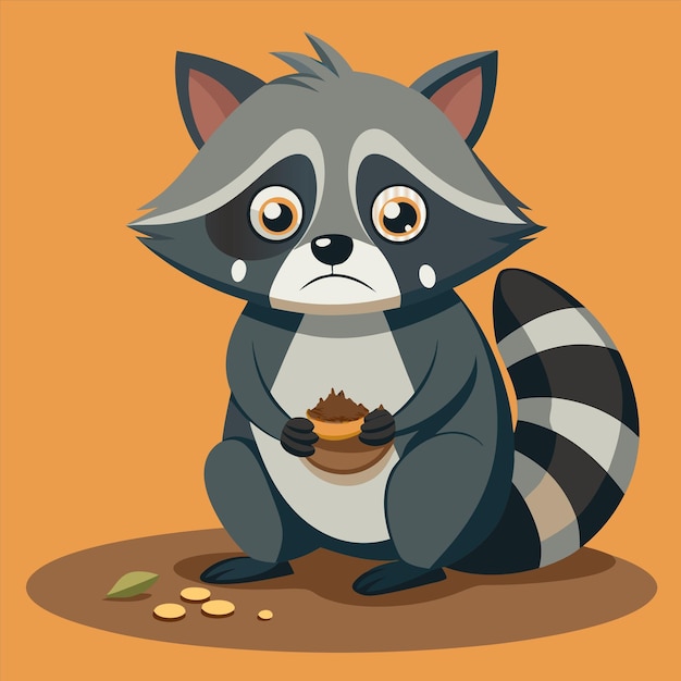 a cartoon of a raccoon with a bowl of food in front of it