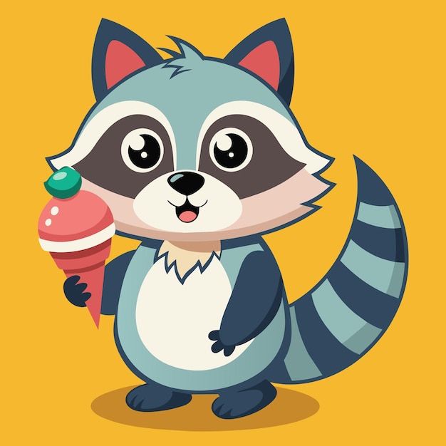 Vector a cartoon raccoon with a candy cone in its mouth