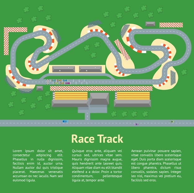 Cartoon Race Track with Cars Card Poster Vector