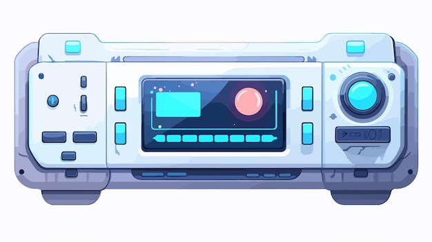 a cartoon of a radio with a blue screen that says  no